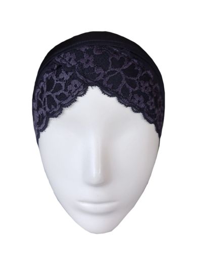 Black Scarf Inner Cap With Lace Crisscross