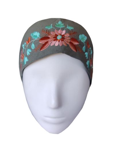 Sage Green Jersey Scarf Inner Cap With Embroidery & Stones