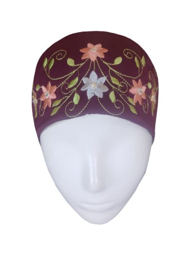 Raspberry Jersey Scarf Inner Cap With Embroidery & Stones
