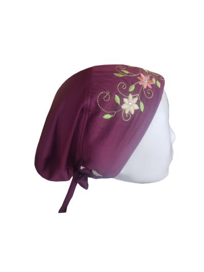 Raspberry Jersey Scarf Inner Cap With Embroidery & Stones