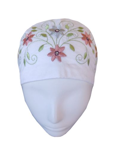 Ivory Jersey Scarf Inner Cap With Embroidery & Stones