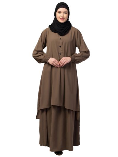 Two Pieces Knee length Abaya with Elasticated Sleeves