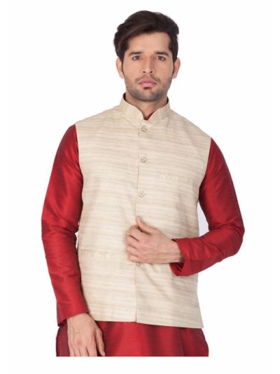 Men Beige Cotton Blend Modi Nehru Jacket