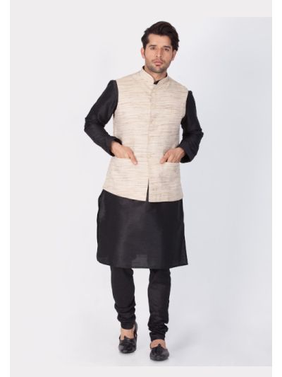 Men Cotton Silk Kurta Modi Jacket and Pyjama Set 