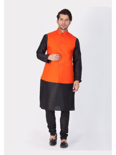 Men  Cotton Silk Kurta Modi Jacket and Pyjama Set 