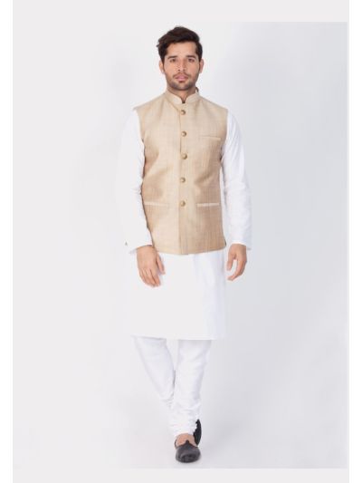 Men Cotton Kurta Modi Jacket and Pyjama Set