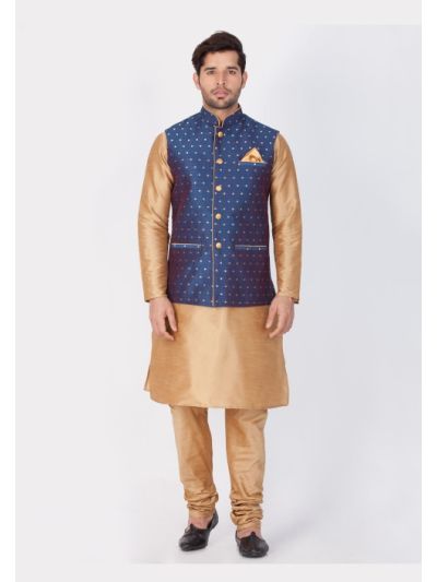 Men Cotton Silk Kurta Modi Jacket and Pyjama Set