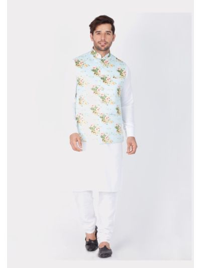 Men Cotton Kurta Modi Jacket and Pyjama Set 