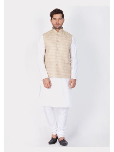 Men Cotton Kurta Modi Jacket and Pyjama Set