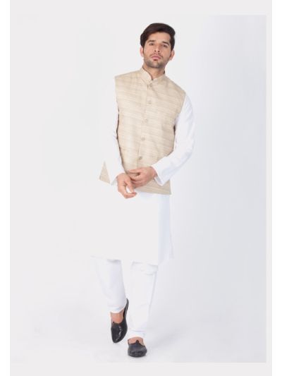 Men Cotton Kurta Modi Jacket and Pyjama Set 