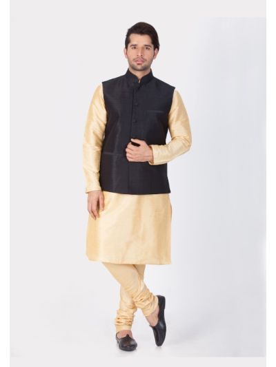 Men Cotton Silk Kurta Modi Jacket and Pyjama Set 