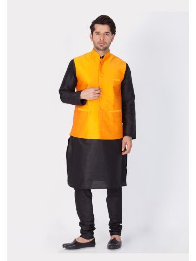 Men White Cotton Kurta Modi Jacket and Pyjama Set 