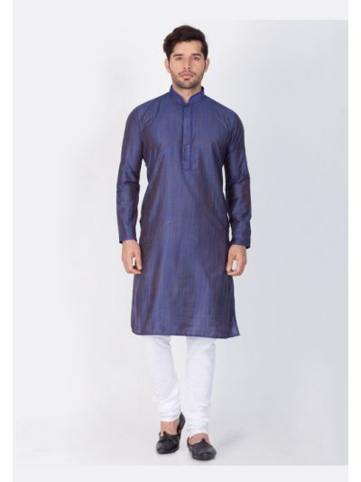 Men Blue Cotton Silk Kurta and Pyjama Set