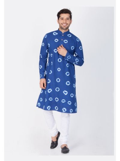 Men Blue Cotton Kurta and Pyjama Set