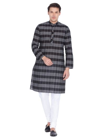 Men Black Cotton Kurta and Pyjama Set