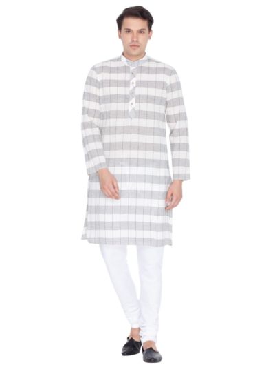 Men White Cotton Kurta and Pyjama Set