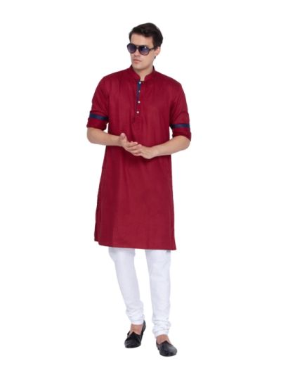 Men Maroon and Navy Blue Cotton Kurta and Pyjama Set