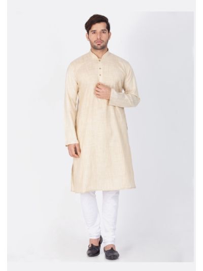 Men Beige Cotton Kurta and Pyjama Set