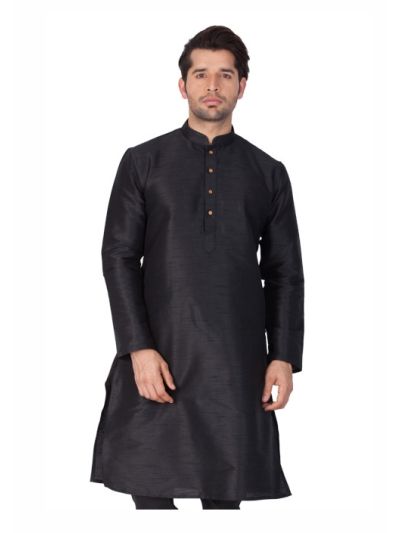 Men Black Cotton Silk Only Kurta