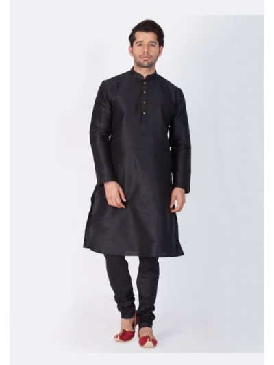 Men Black Cotton Silk Kurta and Pyjama Set