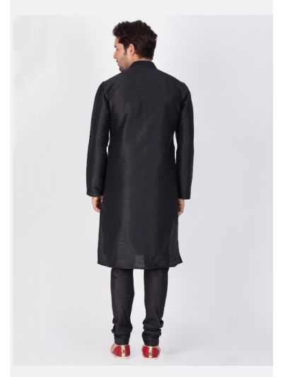 Men Black Cotton Silk Kurta and Pyjama Set