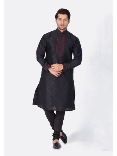 Men Black Cotton Silk Kurta and Pyjama Set