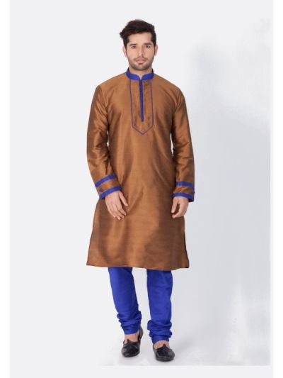 Men Brown Cotton Silk Kurta and Pyjama Set