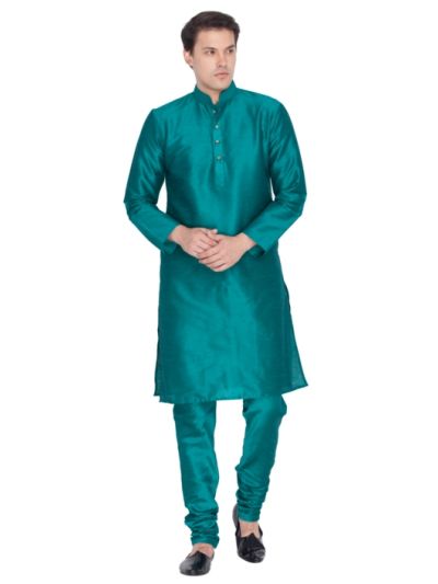 Men Bottle Green Cotton Silk Kurta and Pyjama Set