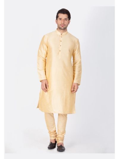 Men Gold Cotton Silk Kurta and Pyjama Set