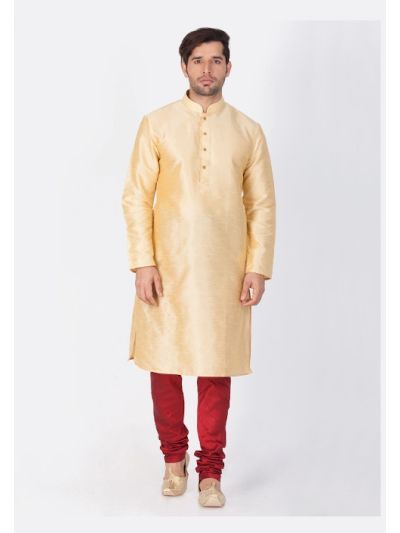 Men Gold Cotton Silk Kurta and Pyjama Set
