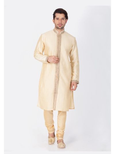 Men Gold Cotton Silk Kurta and Pyjama Set