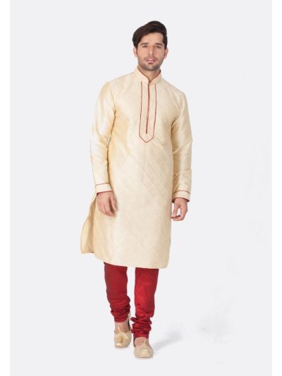 Men Gold Cotton Silk Kurta and Pyjama Set