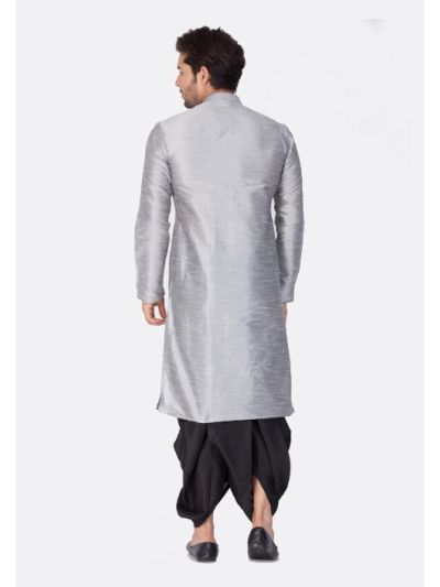 Men Grey Cotton Silk Kurta and Dhoti Pant Set