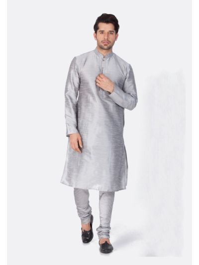 Men Grey Cotton Silk Kurta and Pyjama Set