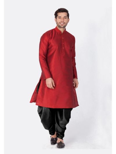 Men Maroon Cotton Silk Kurta and Cowl Dhoti Pant Set
