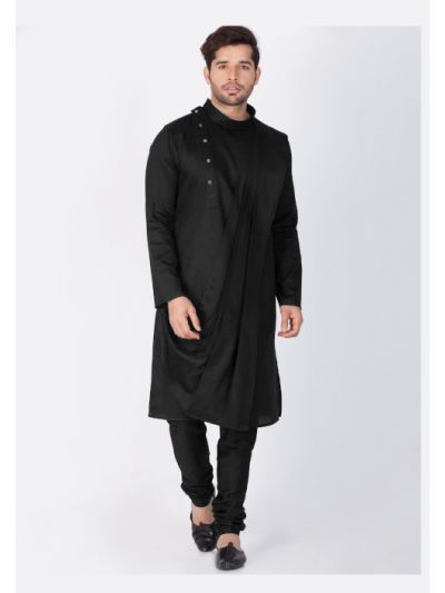 Men Black Cotton Kurta and Pyjama Set