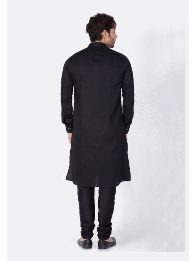 Men Black Cotton Kurta and Pyjama Set