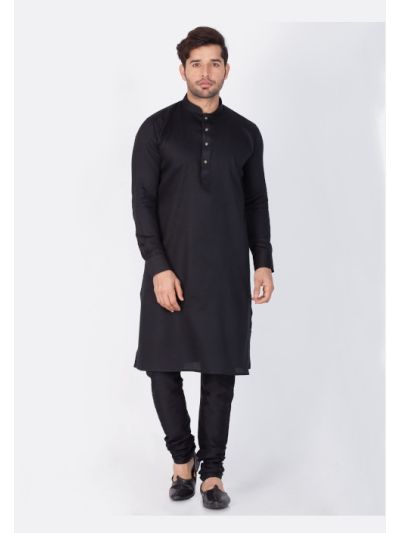 Men Black Cotton Kurta and Pyjama Set