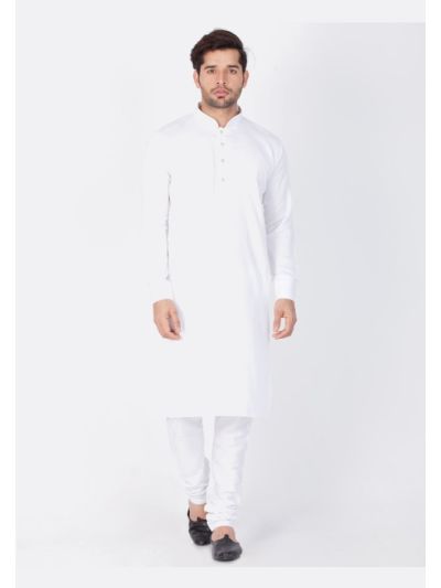 Men White Cotton Kurta and Pyjama Set
