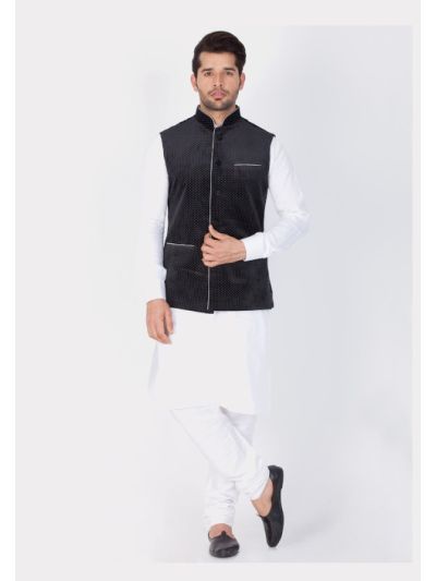 Men Cotton Kurta Modi Jacket and Pyjama Set