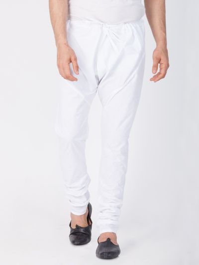 Men White Men Cotton Silk Churidar Pyjama