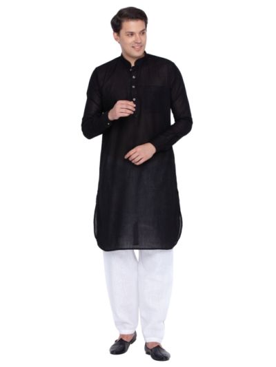 Men Black Linen Pathani Khan Suit Set