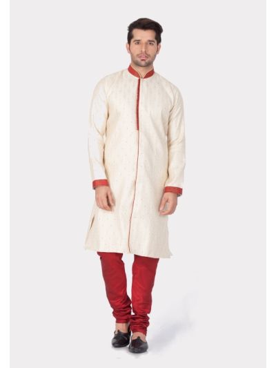 Men Gold Silk Blend Sherwani Style Kurta Set