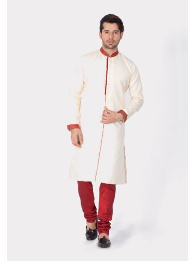Men Gold Silk Blend Sherwani Style Kurta Set
