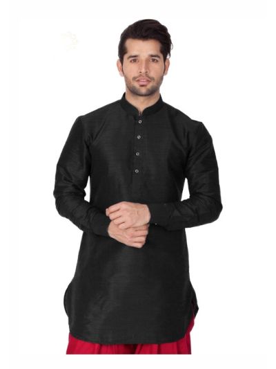 Men Black Cotton Silk Only Kurta