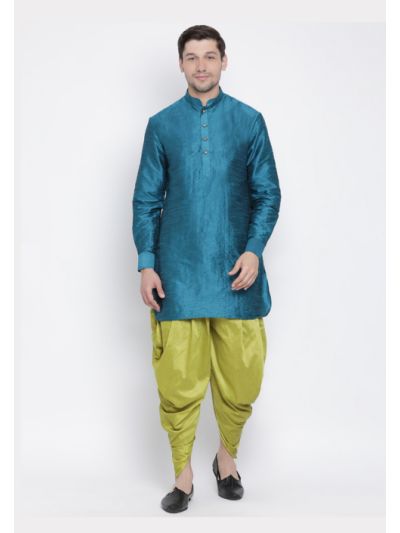 Men Green Cotton Silk Dhoti Kurta Set