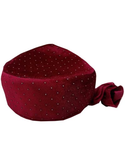 Maroon Printed Velvet  Cap With Amama