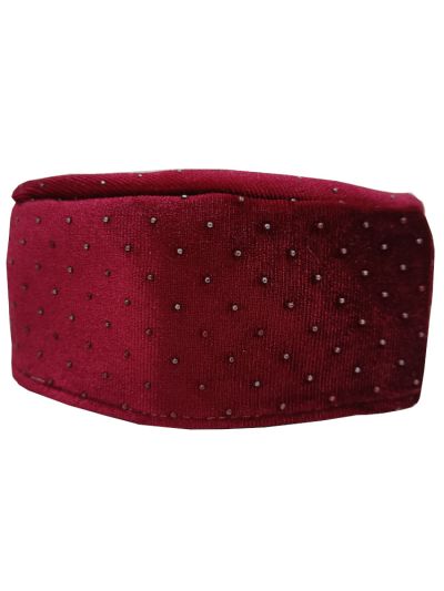 Maroon Printed Velvet  Cap With Amama
