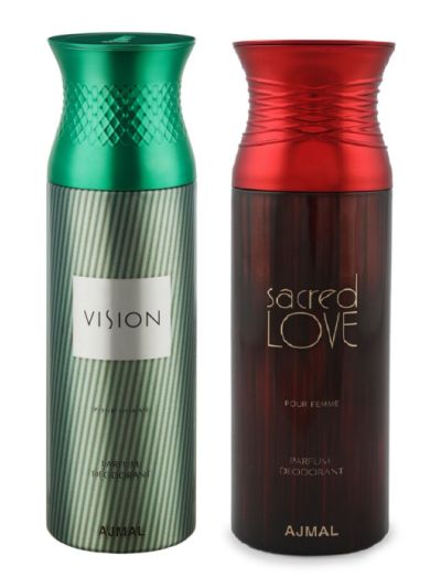 Ajmal Vision Homme & Sacred love Deodorant Spray - For Men & Women (Pack of 2)