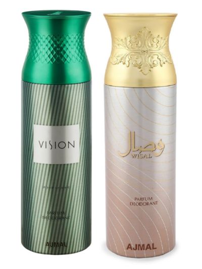 Ajmal Vision Homme & Wisal Deodorant Spray - For Men & Women (Pack of 2)